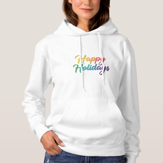 Pull À Capuche Rainbow Happy Holidays Texte (Devant)