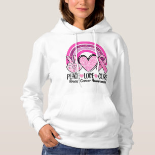 Pull À Capuche Rainbow Peace Love Cure Rose Ribbon Cancer du sein