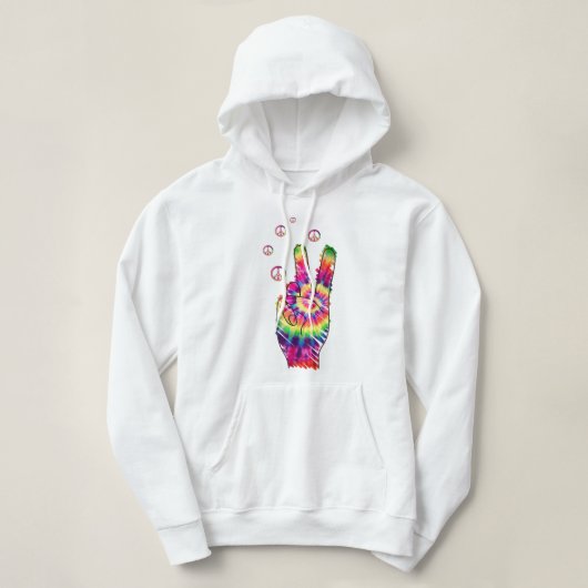 Pull À Capuche Rainbow Retro Tie Dye Psychedelic Peace Sign Hand (Design devant)