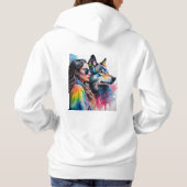 Pull À Capuche Rainbow Wolf et fille (Dos)