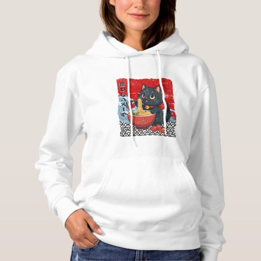 Pull À Capuche Ramen folie du chat noir Meow-tiful ! (Devant)