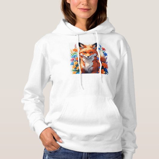 Pull À Capuche Renard à fleurs (Devant)