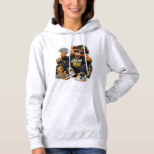 Pull À Capuche Rêve grand. Vis comme un patron. 👑💰 (Devant)