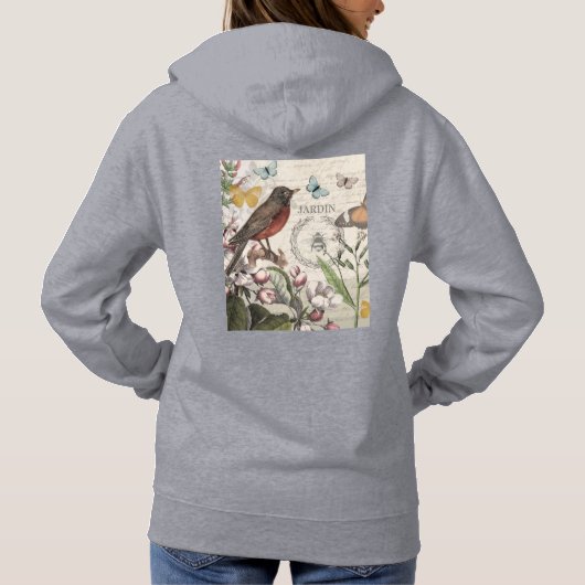 Pull À Capuche Robin Elegant Bird Butterfly French Art (Dos)