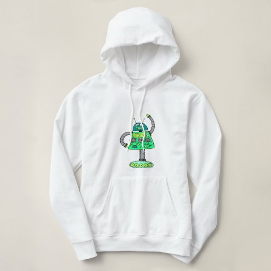 Pull À Capuche Robot Frankie, vert sur blanc (Design devant)