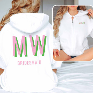Pull À Capuche Rose clair + Monogramme vert Soirée de mariage Zip