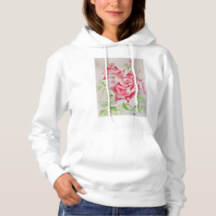 Pull À Capuche Rose rouge Fleurs d'aquarelle Floral Peinture Rose