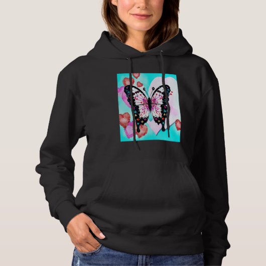 Pull À Capuche Saint-Valentin Cœur Amour Papillon Petite Amie Fi (Devant)
