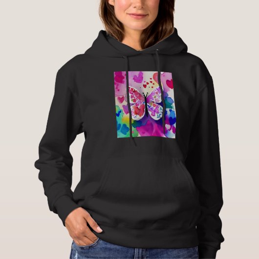 Pull À Capuche Saint-Valentin Cœur d'amour Papillon Petite amie F (Devant)