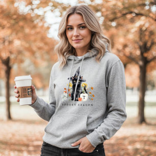 Pull À Capuche Saison effrayante Chat noir Automne Floral Monogra