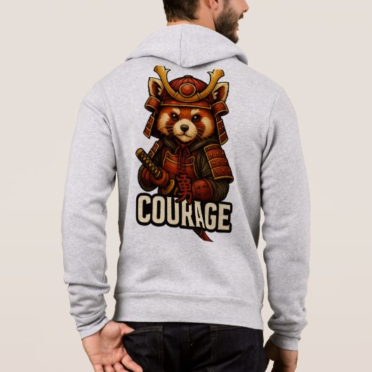 Pull À Capuche Samouraï Panda roux avec le mot Courage (Dos)