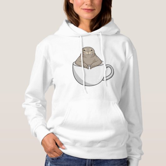 Pull À Capuche Sceau avec tasse de café (Devant)