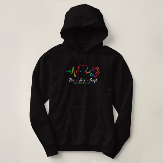 Pull À Capuche Sensibilisation sur l'autisme Live Love Accepter (Design devant)