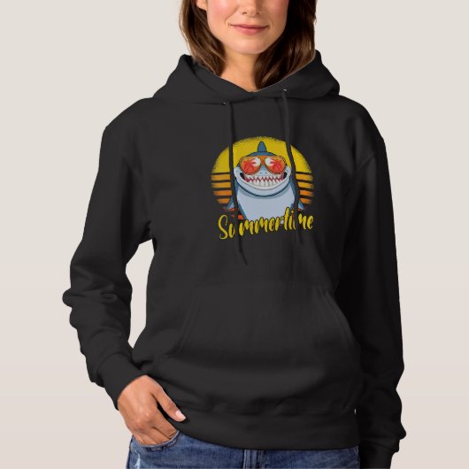 Pull À Capuche Shark Retro Sunset Beach Vacances Shark (Devant)