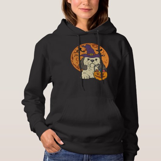 Pull À Capuche Shih Tzu Witch Moon Jack-o'-lantern Halloween (Devant)
