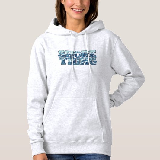 Pull À Capuche Shore Thing | Retro Blue Ocean Waves Surf Graphic (Devant)