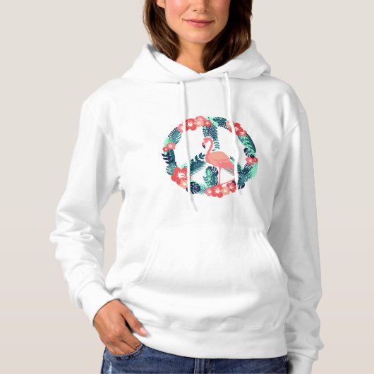 Pull À Capuche Signe de paix flamant floral rose mignon (Devant)