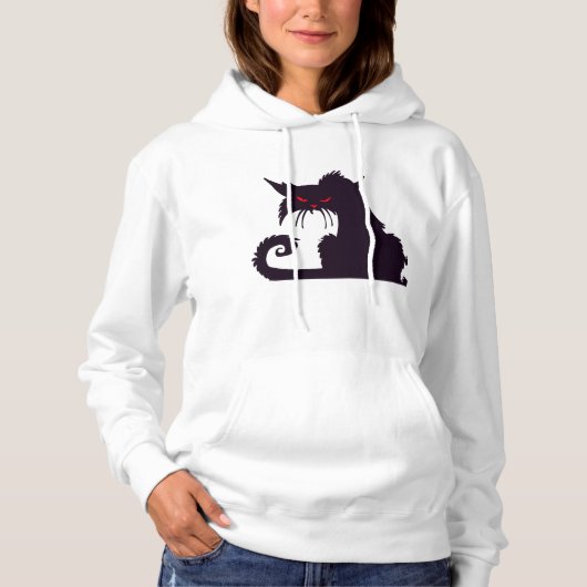 Pull À Capuche Silhouette de chat noir malin avec yeux rouges (Devant)