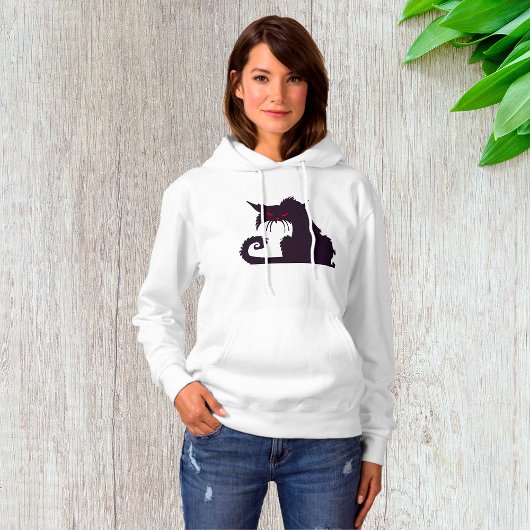 Pull À Capuche Silhouette de chat noir malin avec yeux rouges