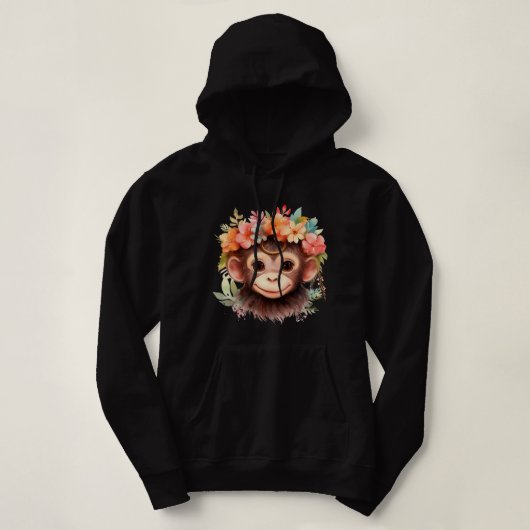 Pull À Capuche Singe Chimpanzé Jungle Animal Boho Floral Ape 21 (Design devant)
