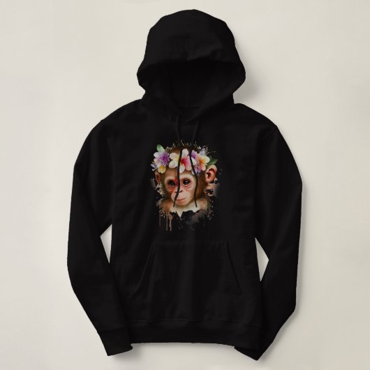 Pull À Capuche Singe Chimpanzé Jungle Animal Boho Floral Ape 25 (Design devant)