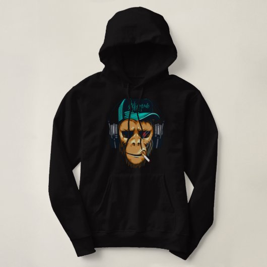 Pull À Capuche Singe hipster du fan de musique dans le chimpanzé (Design devant)