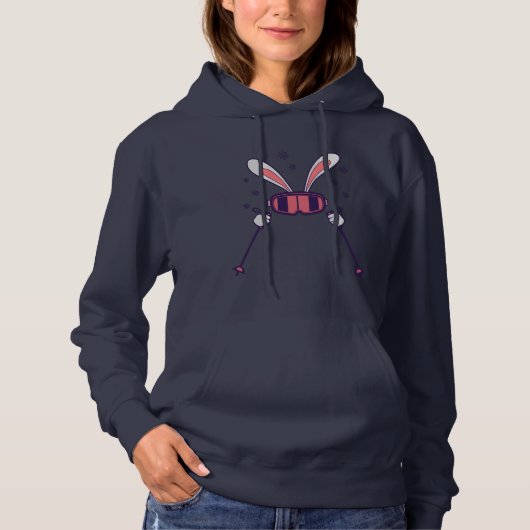 Pull À Capuche Ski Rabbit avec bâtons de ski et lunettes de ski (Devant)
