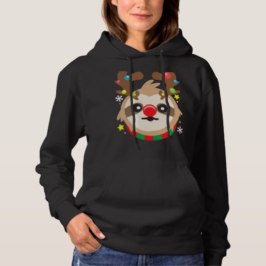Pull À Capuche Sloth Reindeer Drôle Noël mignon (Devant)