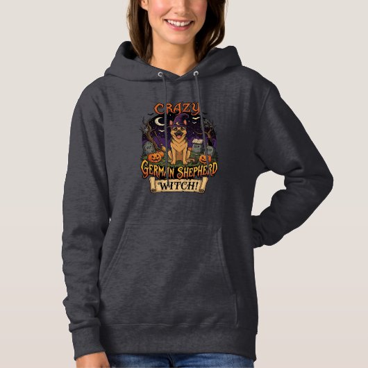 Pull À Capuche Sorcière allemande folle de Chien de Halloween Cit (Devant)