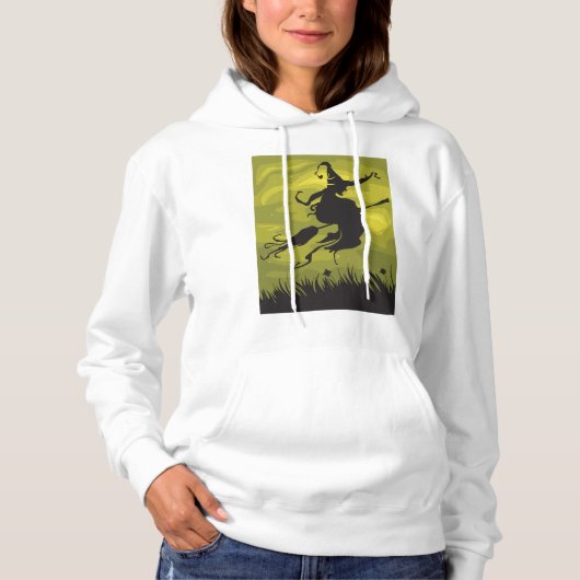 Pull À Capuche Sorcière effrayante d'Halloween volant sur un bala (Devant)