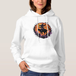 Pull À Capuche Sorcière gothique chat noir Halloween lune