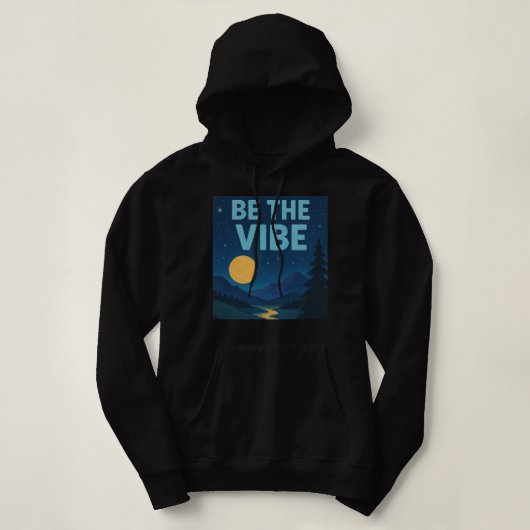 Pull À Capuche “Soyez La Vibration” Rétro Crayon Paysage Nocturne (Design devant)