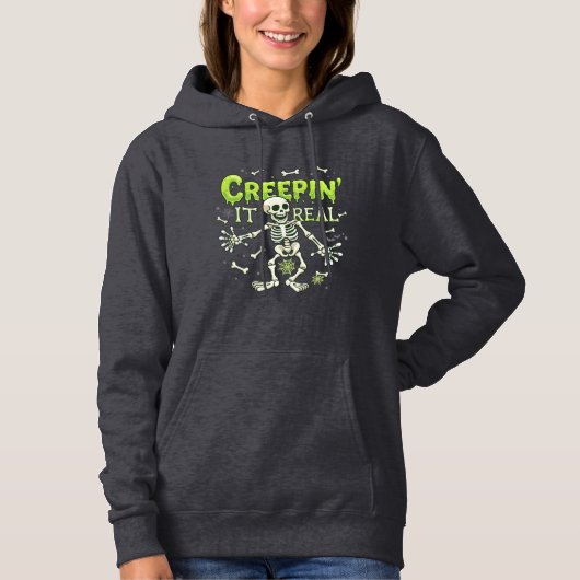 Pull À Capuche Squelette de véritable araignée d'Halloween de cré (Devant)