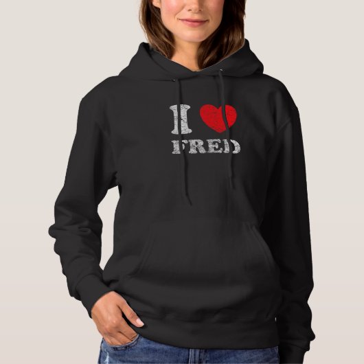 Pull À Capuche Style Usé Grunge en Détresse J'Aime Fred (Devant)