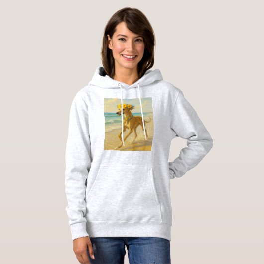 Pull À Capuche Sudadera Galgo en la playa estilo pintura (Devant entier)