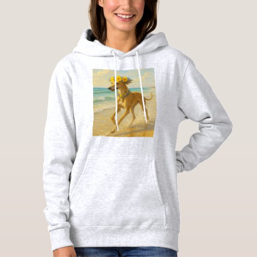 Pull À Capuche Sudadera Galgo en la playa estilo pintura (Devant)
