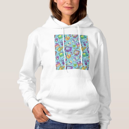 Pull À Capuche Sweat-shirt à capuche esthétique doodle rétro tech (Devant)