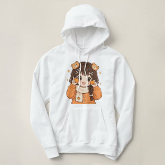 Pull À Capuche Sweatshirt de style anime avec une fille ours mign