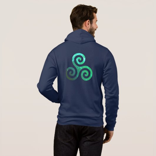 Pull À Capuche Symbole celtique antique Emerald Triskele Marine B (Dos entier)