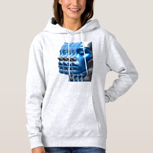 Pull À Capuche T-Shirt Bleu Métallisé Illusion Multi Visage Art à (Devant)