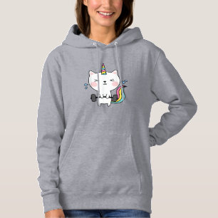 Pull À Capuche T Shirt Chat Licorne Exercice Gym Arc-en-ciel Cati