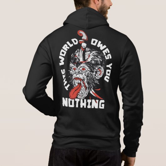 Pull À Capuche Tattoo gorille the world owes you nothing slogan s (Dos)