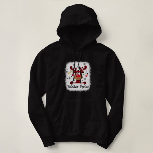 Pull À Capuche Teacher Squad Reindeer Red Plaid Christma (Design devant)