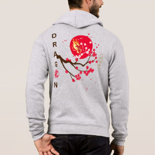 Pull À Capuche Tête de dragon en lune rouge avec fleur de cerisie