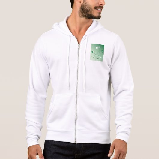 Pull À Capuche Tourbillons Floraux Verts et Fleurs Blanches (Devant)
