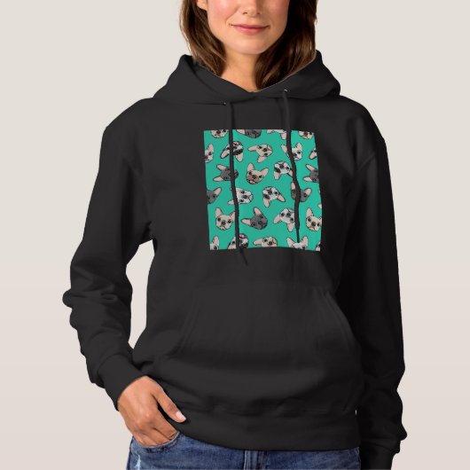 Pull À Capuche Tous les Français Turquoise mignon Français Bulldo (Devant)