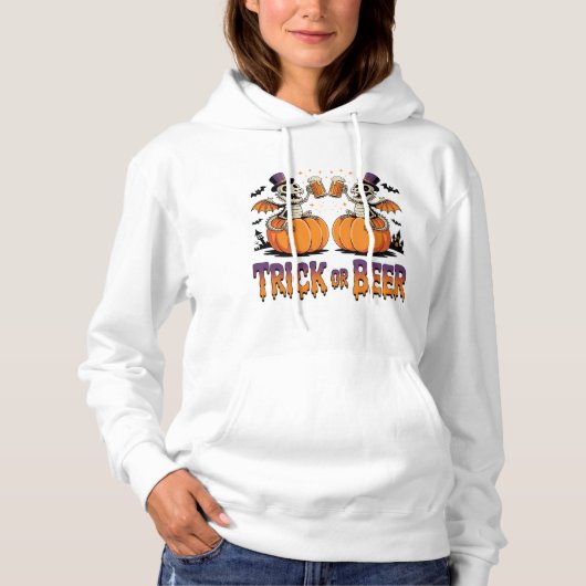 Pull À Capuche Trick ou Dragons de squelette de bière sur Citroui (Devant)