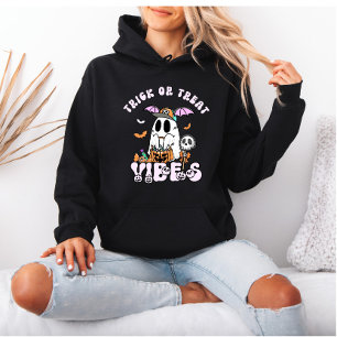 Pull À Capuche Tricoter ou traiter Vibes Retro Ghost Halloween