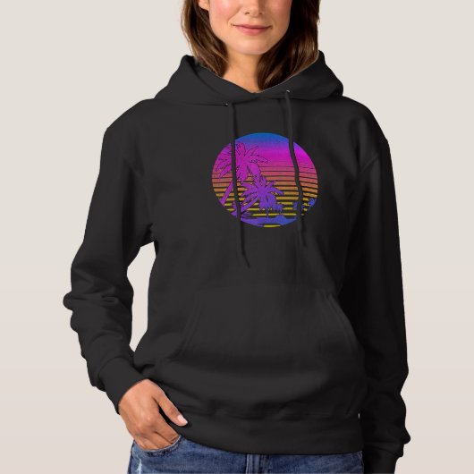 Pull À Capuche Tropical Sunset 80s esthétique Rétro 90s Palms d'a (Devant)