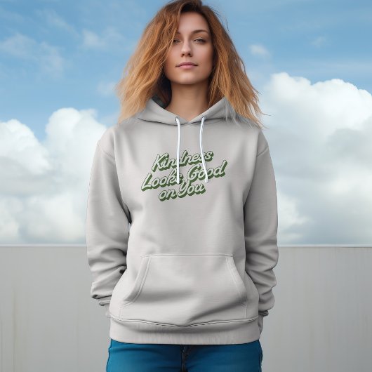 Pull À Capuche Typographie de gentillesse mignonne verte Personna